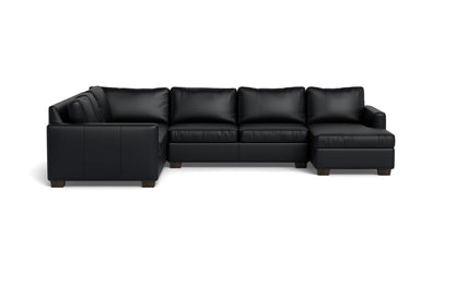 Track 141" Leather Corner Sectionals W. Full Sleeper & Right Chaise - Tribeca Black