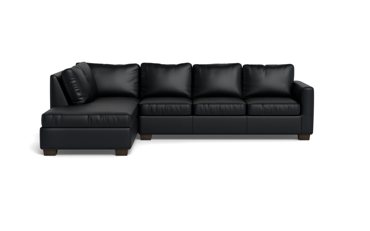 Track 121" Leather Left Chaise Sectional - Tribeca Black
