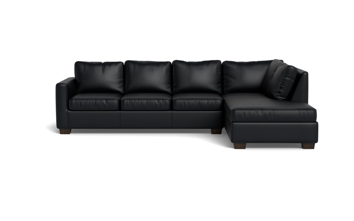 Track 121" Leather Right Chaise Sectional - Tribeca Black