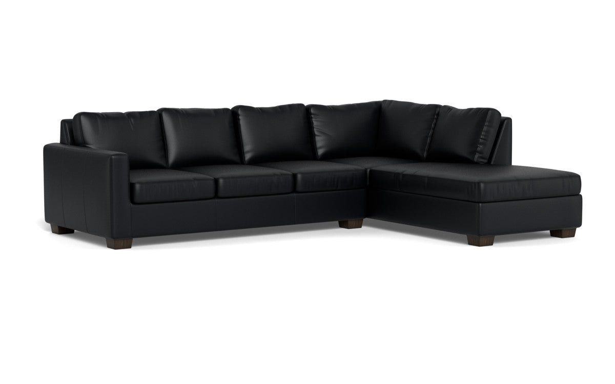 Track 121" Leather Right Chaise Sleeper Sectional - Tribeca Black