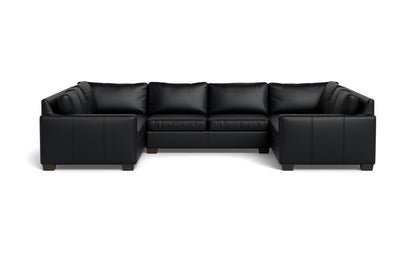 Track 141" Leather Corner Sofa Sleeper U Sectional - Tribeca Black