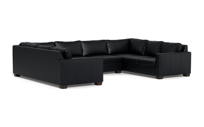 Track 141" Leather Corner Sofa Sleeper U Sectional - Tribeca Black