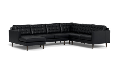 Wallace 130" Leather Corner Sectionals w. Left Chaise - Tribeca Black