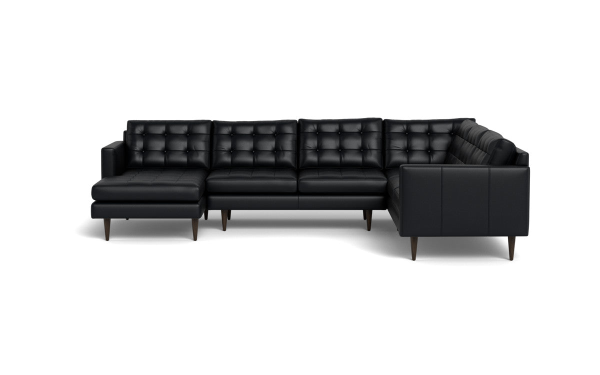 Wallace 130" Leather Corner Sectionals w. Left Chaise - Tribeca Black