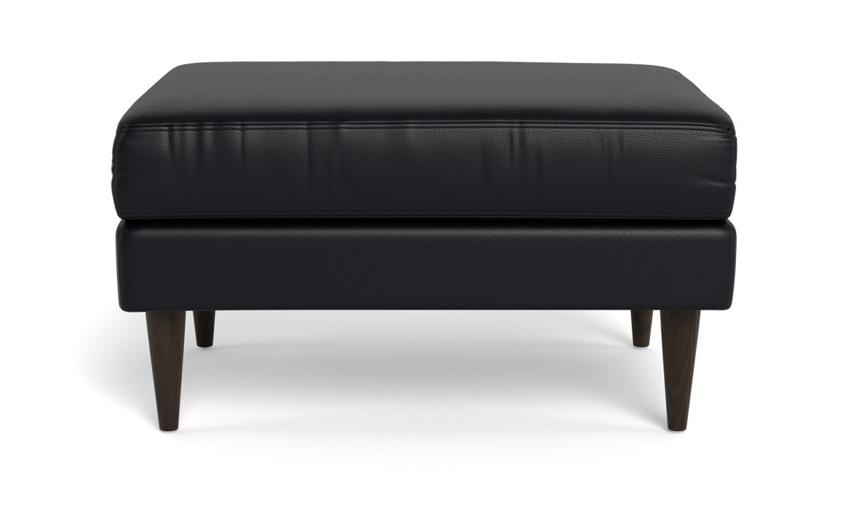 Wallace Leather Untufted Ottoman - Tribeca Black