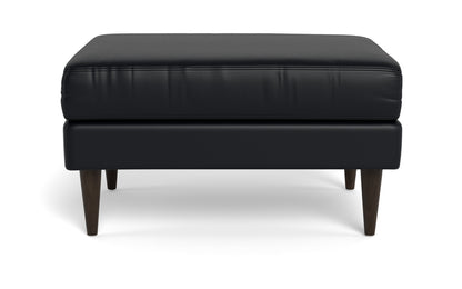 Wallace Leather Untufted Ottoman - Tribeca Black