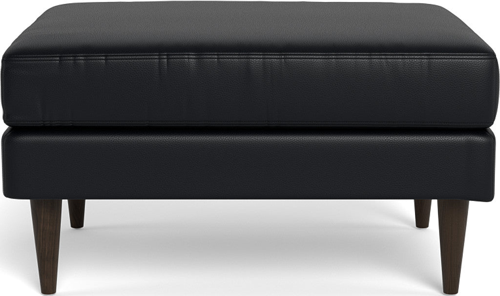 Wallace Leather Untufted Ottoman - Tribeca Black