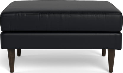 Wallace Leather Untufted Ottoman - Tribeca Black
