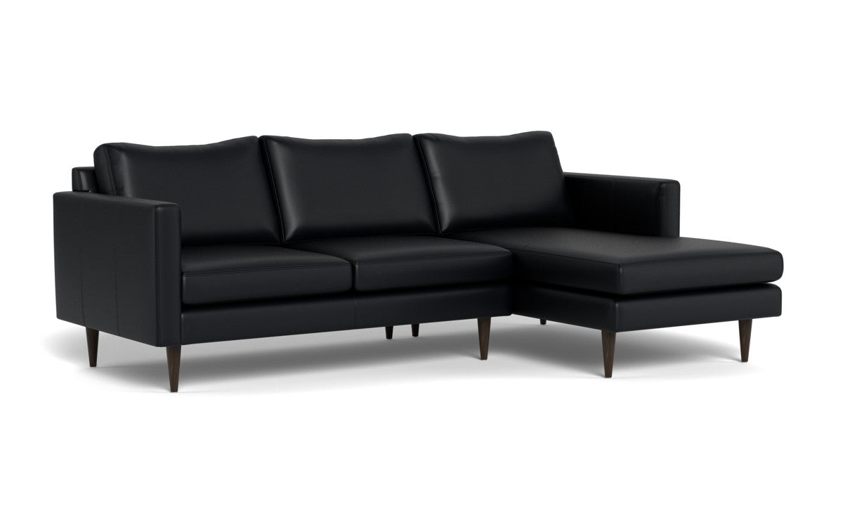 Wallace 98" Leather Untufted Right Chaise Sectional - Tribeca Black