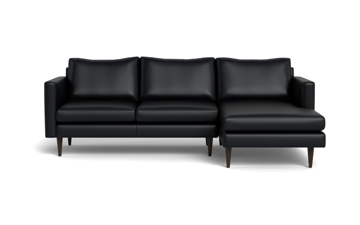 Wallace 98" Leather Untufted Right Chaise Sectional - Tribeca Black