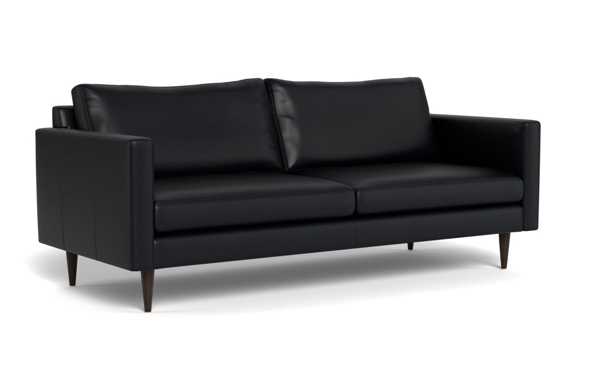 Wallace 85" Leather Untufted Sofa - Tribeca Black