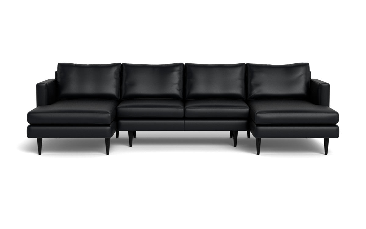 Wallace 126" Leather Untufted Double Chaise U Sectional - Tribeca Black