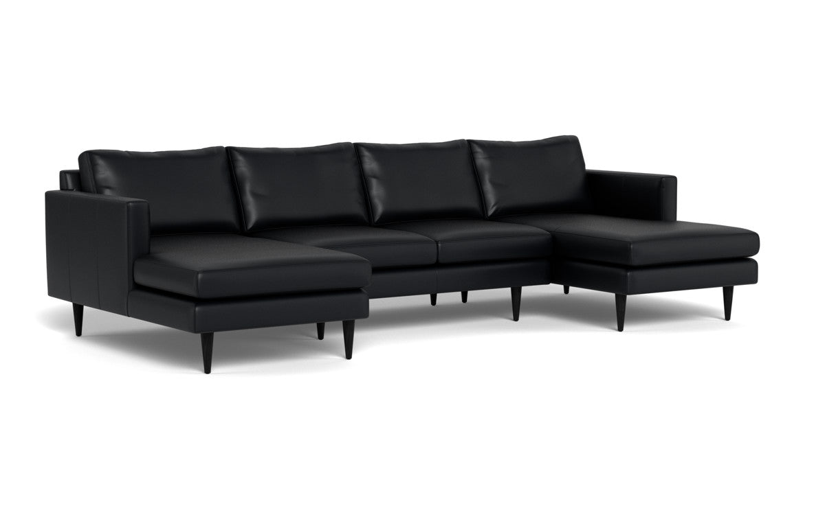 Wallace 126" Leather Untufted Double Chaise U Sectional - Tribeca Black