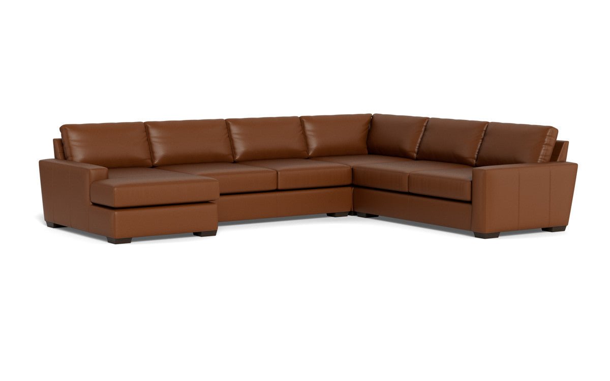 Mas Mesa 162" Deep Leather Corner Sectionals w. Left Chaise - Tribeca Chestnut