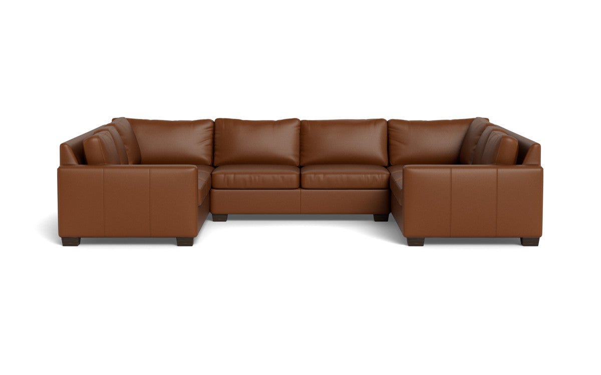 Track 141" Leather Corner Sofa Sleeper U Sectional - Tribeca Chestnut