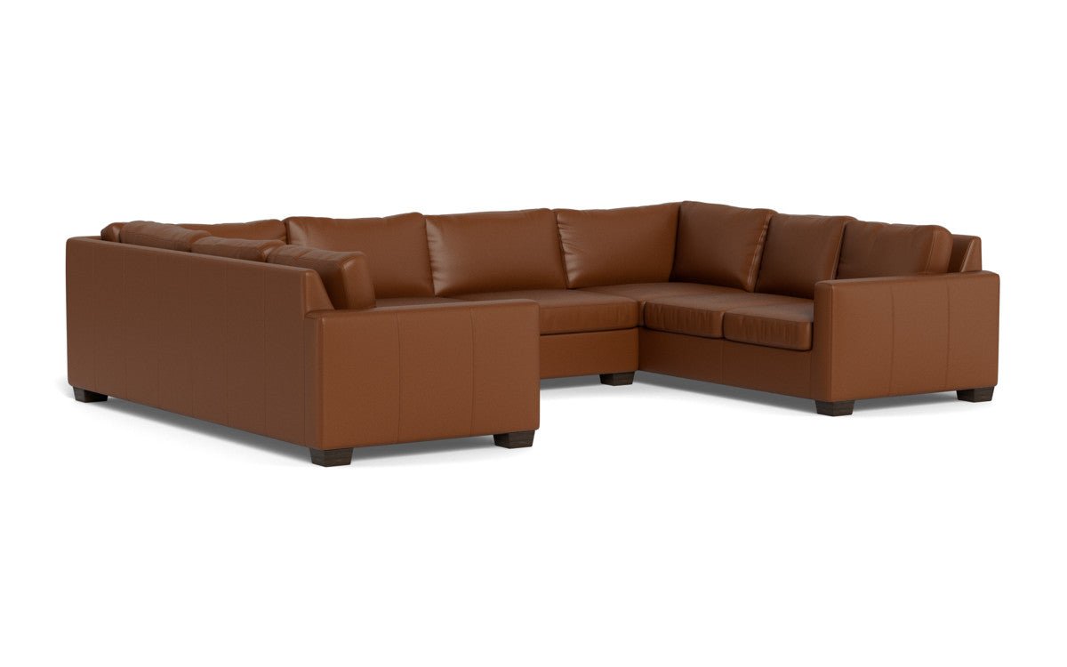 Track 141" Leather Corner Sofa Sleeper U Sectional - Tribeca Chestnut