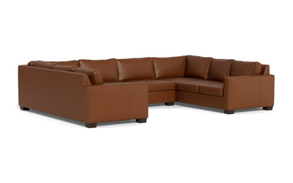 Track 141" Leather Corner Sofa Sleeper U Sectional - Tribeca Chestnut