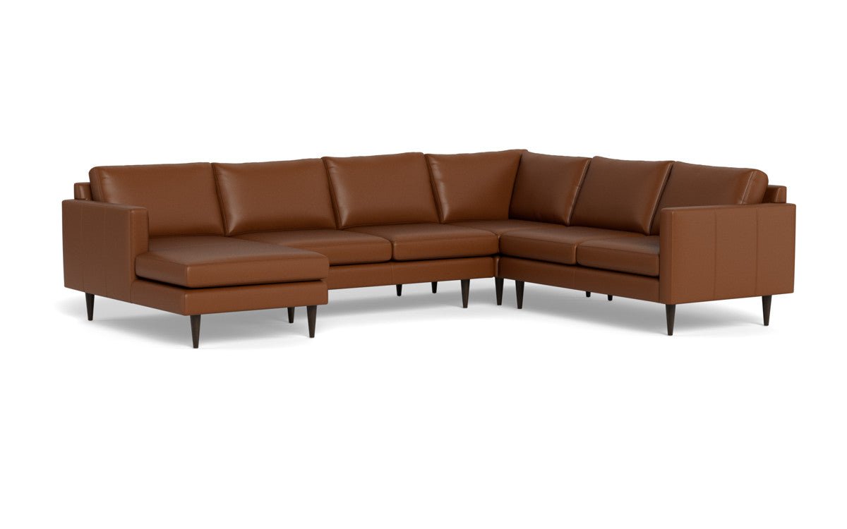 Wallace 130" Leather Untufted Corner Sectionals w. Left Chaise - Tribeca Chestnut