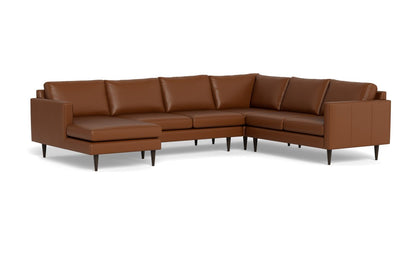 Wallace 130" Leather Untufted Corner Sectionals w. Left Chaise - Tribeca Chestnut