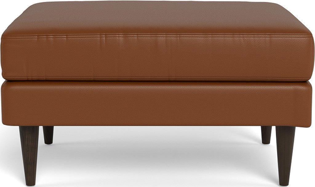 Wallace Leather Untufted Ottoman - Tribeca Chestnut