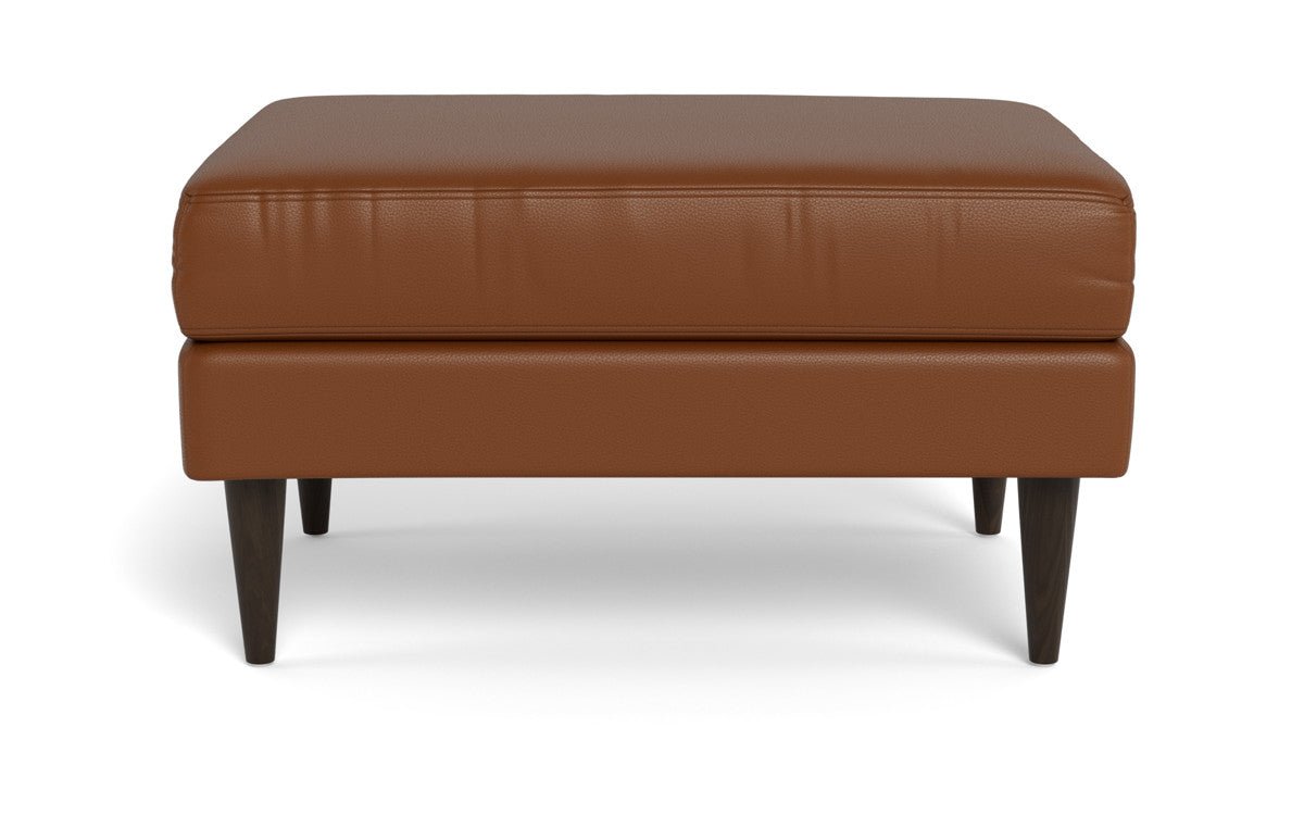 Wallace Leather Untufted Ottoman - Tribeca Chestnut