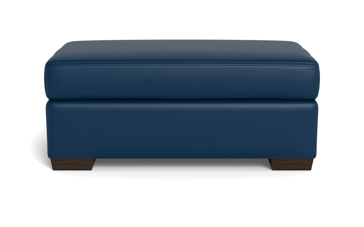Mas Mesa Leather Ottoman - Tribeca Cobalt
