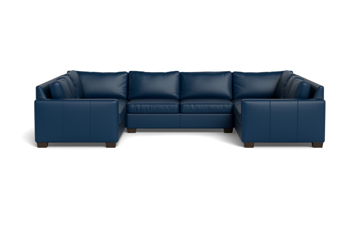 Track 141" Leather Corner Sofa Sleeper U Sectional - Tribeca Cobalt