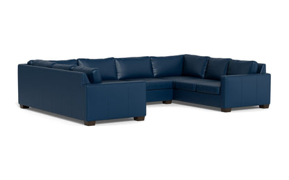 Track 141" Leather Corner Sofa Sleeper U Sectional - Tribeca Cobalt