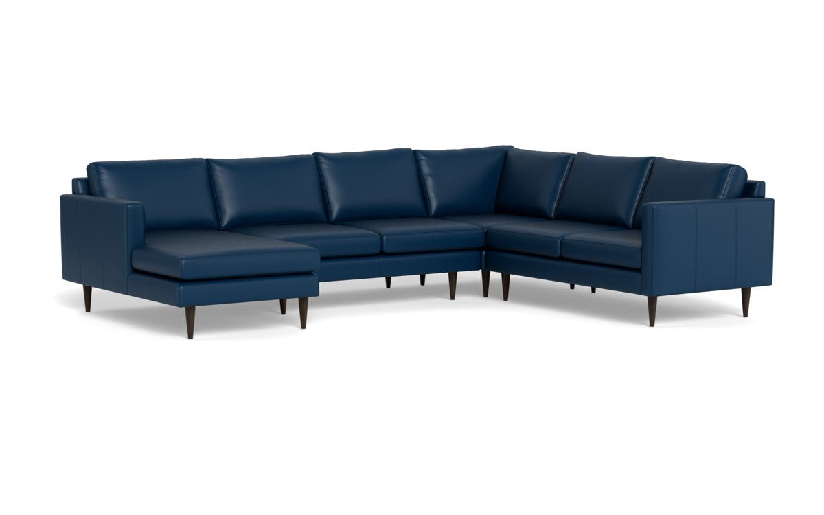Wallace 130" Leather Untufted Corner Sectionals w. Left Chaise - Tribeca Cobalt