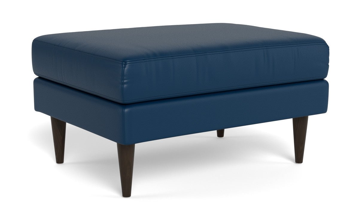 Wallace Leather Untufted Ottoman - Tribeca Cobalt