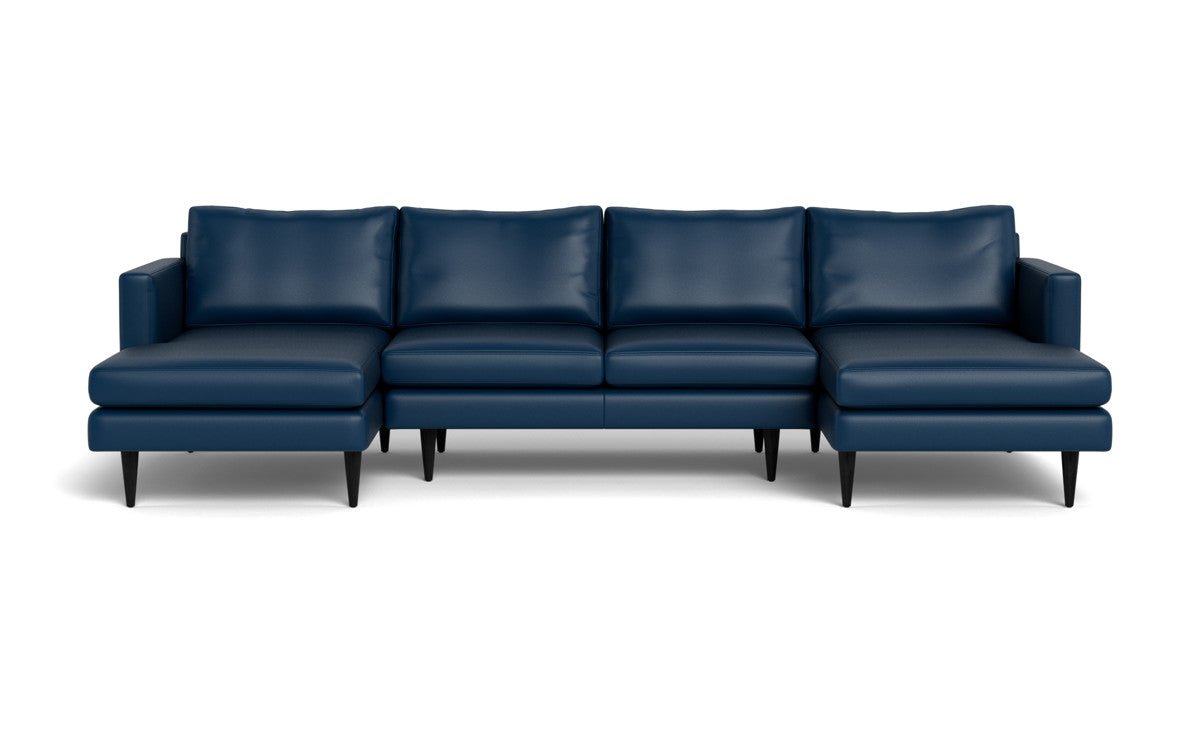 Wallace 126" Leather Untufted Double Chaise U Sectional - Tribeca Cobalt