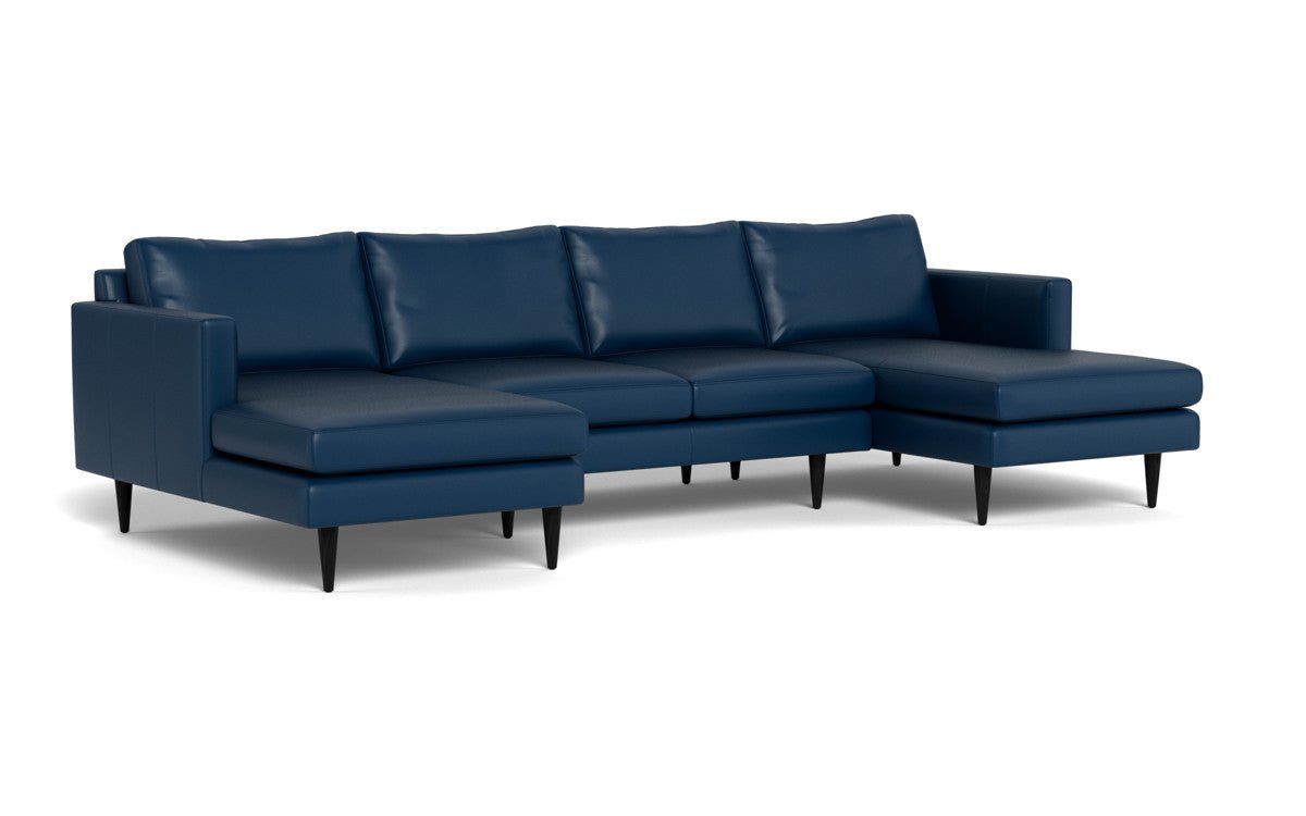 Wallace 126" Leather Untufted Double Chaise U Sectional - Tribeca Cobalt