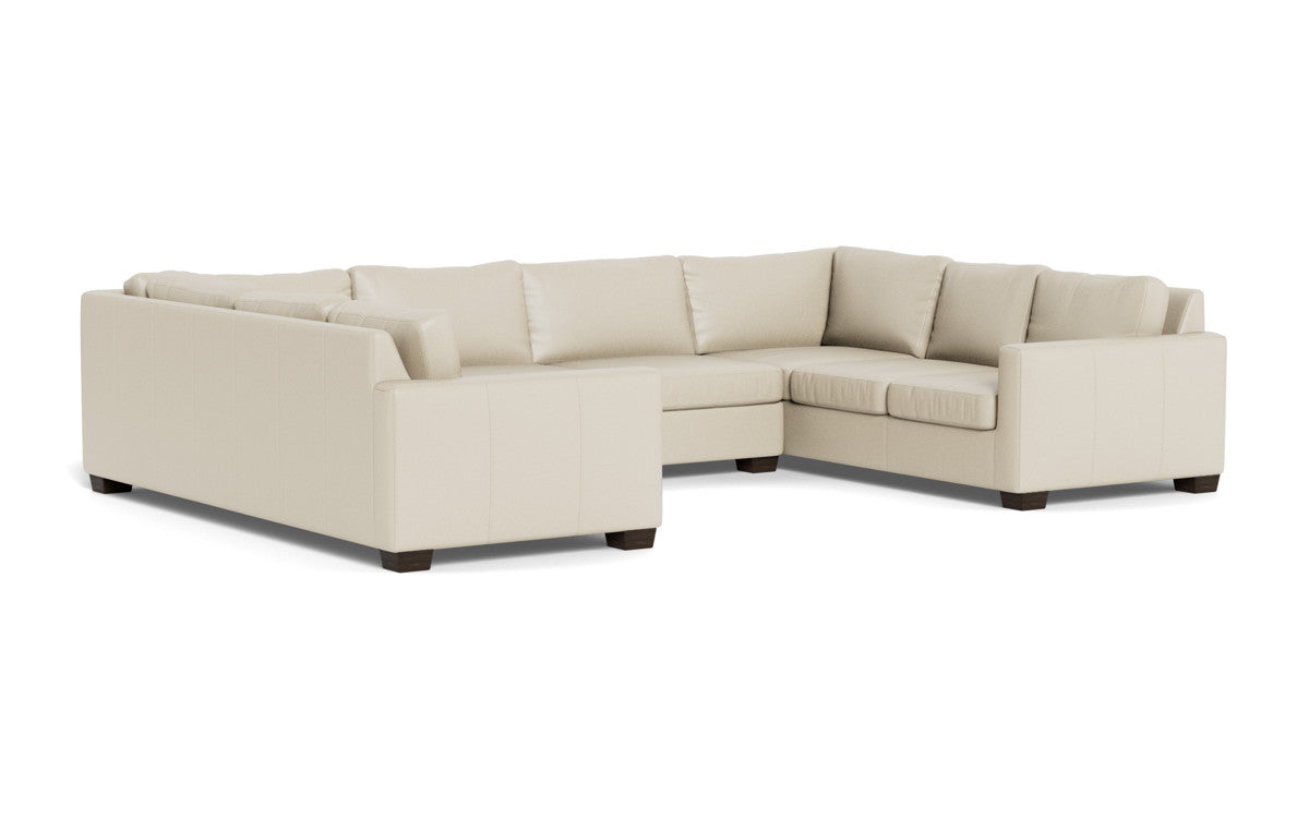 Track 141" Leather Corner Sofa Sleeper U Sectional - Tribeca Cream