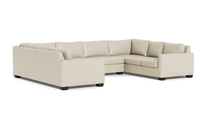 Track 141" Leather Corner Sofa Sleeper U Sectional - Tribeca Cream