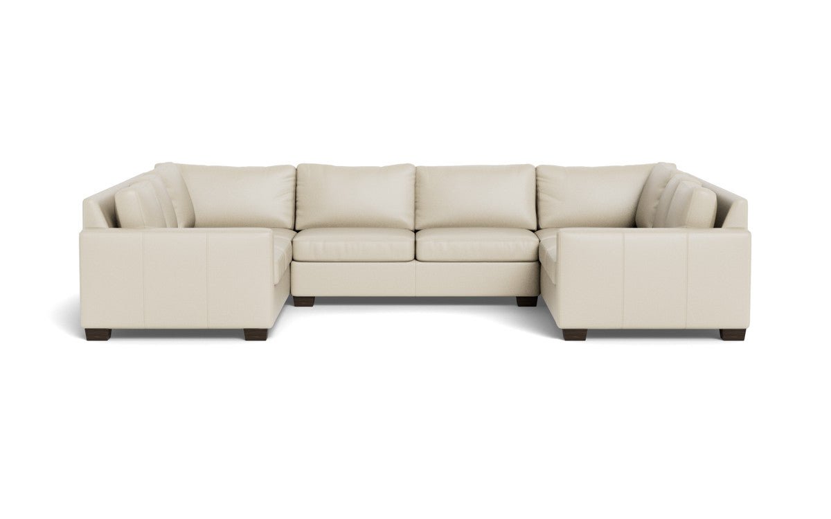 Track 141" Leather Corner Sofa Sleeper U Sectional - Tribeca Cream