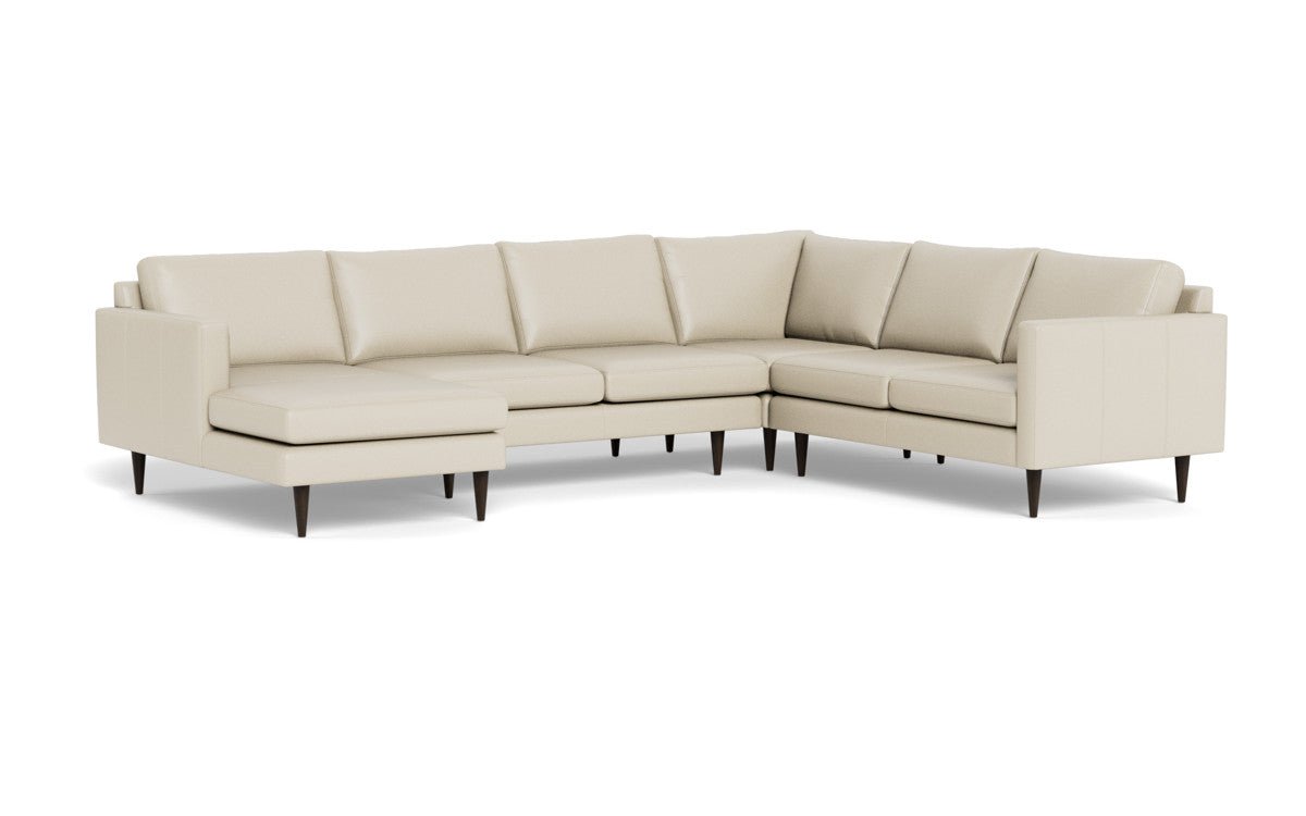 Wallace 130" Leather Untufted Corner Sectionals w. Left Chaise - Tribeca Cream