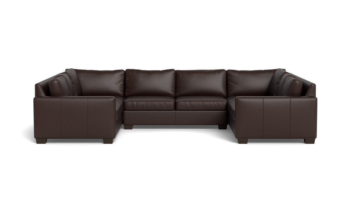 Track 141" Leather Corner Sofa Sleeper U Sectional - Tribeca Espresso
