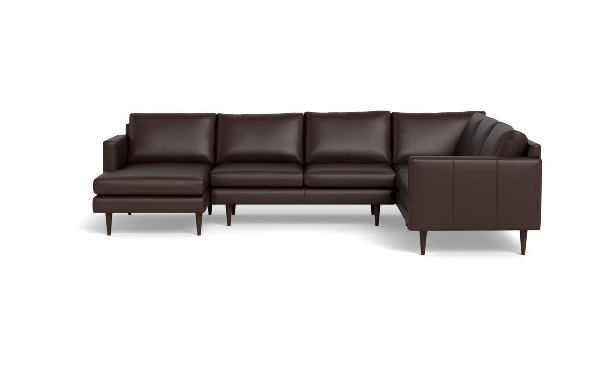 Wallace 130" Leather Untufted Corner Sectionals w. Left Chaise - Tribeca Espresso