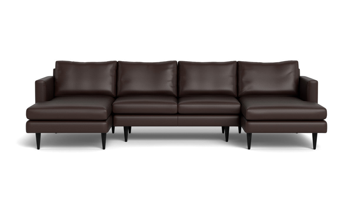 Wallace 126" Leather Untufted Double Chaise U Sectional - Tribeca Espresso