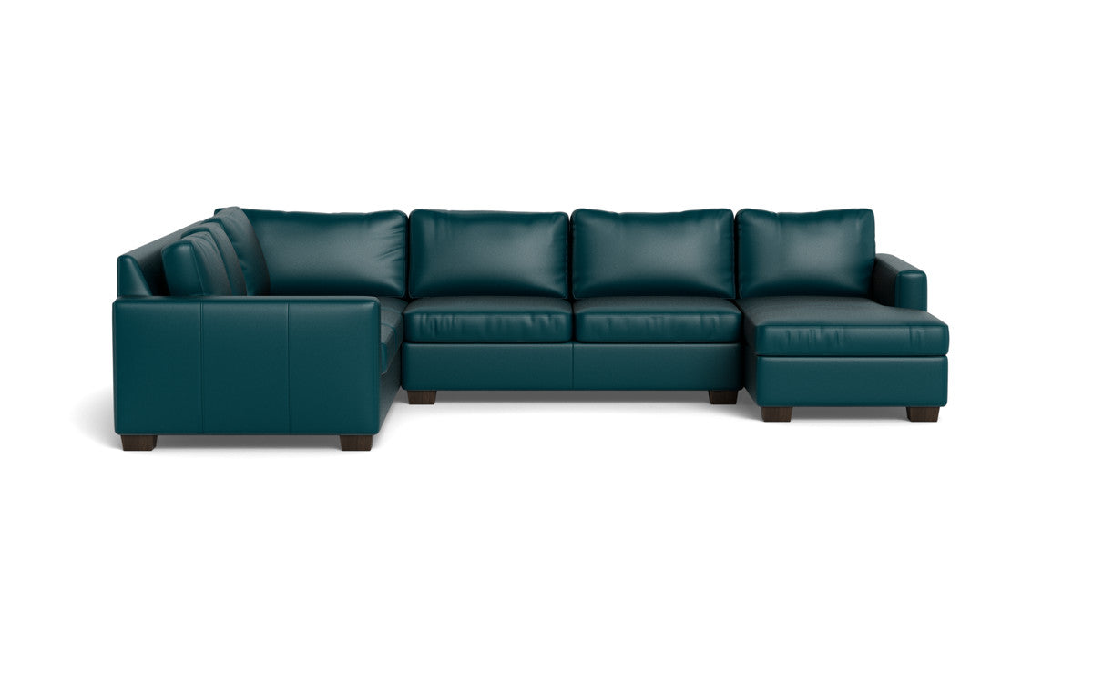 Track 141" Leather Corner Sectionals W. Full Sleeper & Right Chaise - Tribeca Lagoon