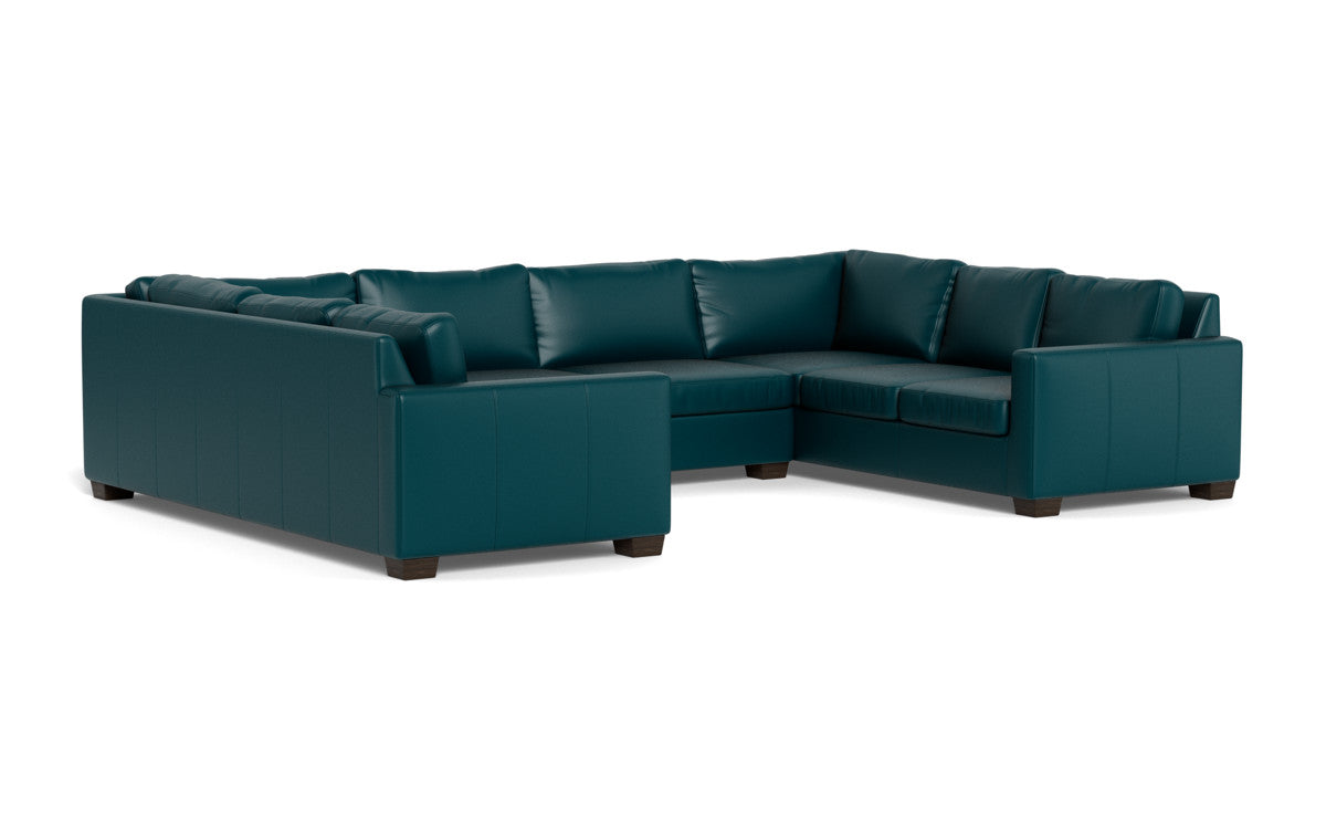 Track 141" Leather Corner Sofa Sleeper U Sectional - Tribeca Lagoon