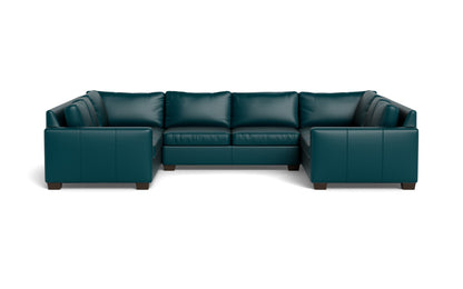 Track 141" Leather Corner Sofa Sleeper U Sectional - Tribeca Lagoon