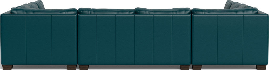 Track 141" Leather Corner Sofa Sleeper U Sectional - Tribeca Lagoon