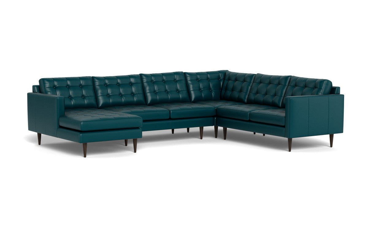 Wallace 130" Leather Corner Sectionals w. Left Chaise - Tribeca Lagoon