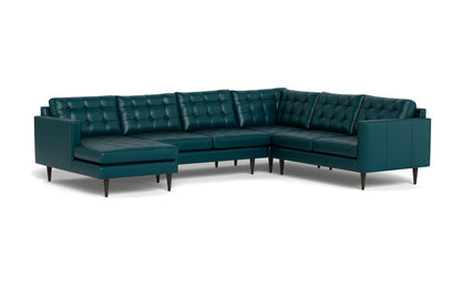 Wallace 130" Leather Corner Sectionals w. Left Chaise - Tribeca Lagoon