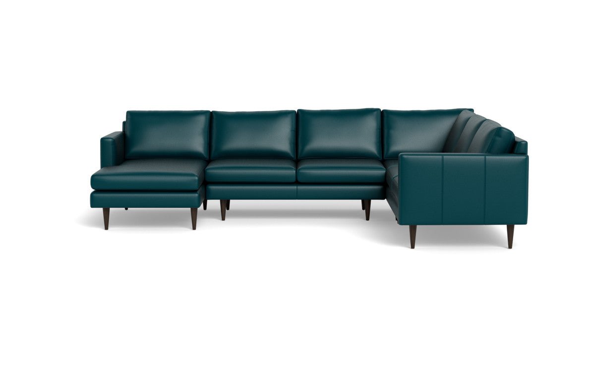 Wallace 130" Leather Untufted Corner Sectionals w. Left Chaise - Tribeca Lagoon
