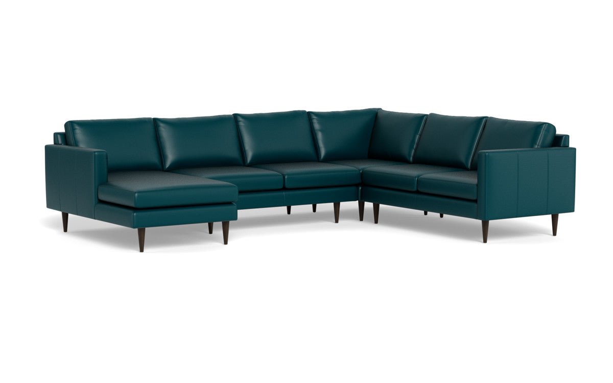 Wallace 130" Leather Untufted Corner Sectionals w. Left Chaise - Tribeca Espresso
