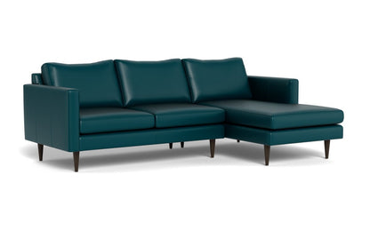 Wallace 98" Leather Untufted Right Chaise Sectional - Tribeca Lagoon