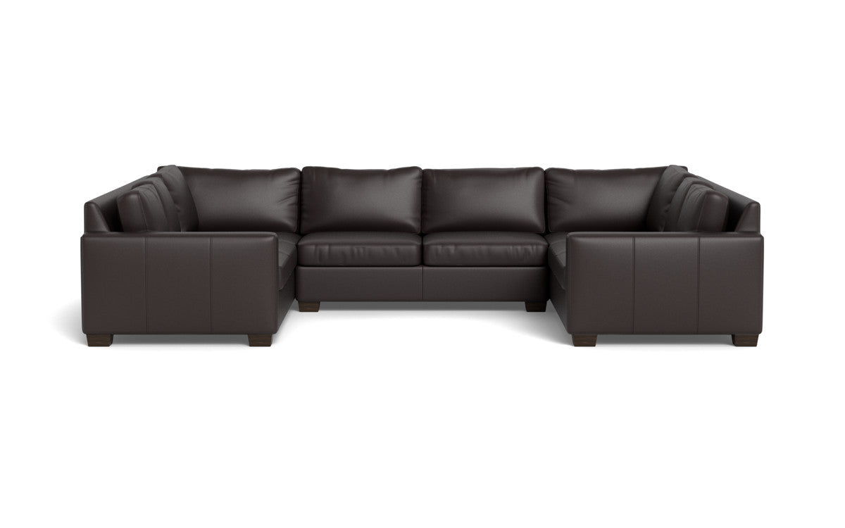Track 141" Leather Corner Sofa Sleeper U Sectional - Tribeca Quarry