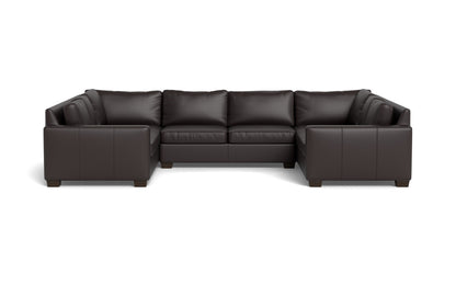 Track 141" Leather Corner Sofa Sleeper U Sectional - Tribeca Quarry